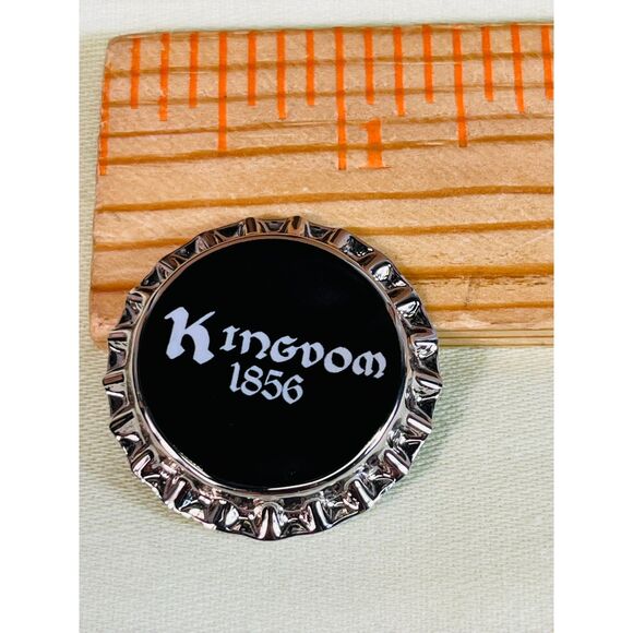 NWT Burberry Kingdom 1856 Brass Bottle Cap Brooch Pin Black White RARE - Picture 11 of 11